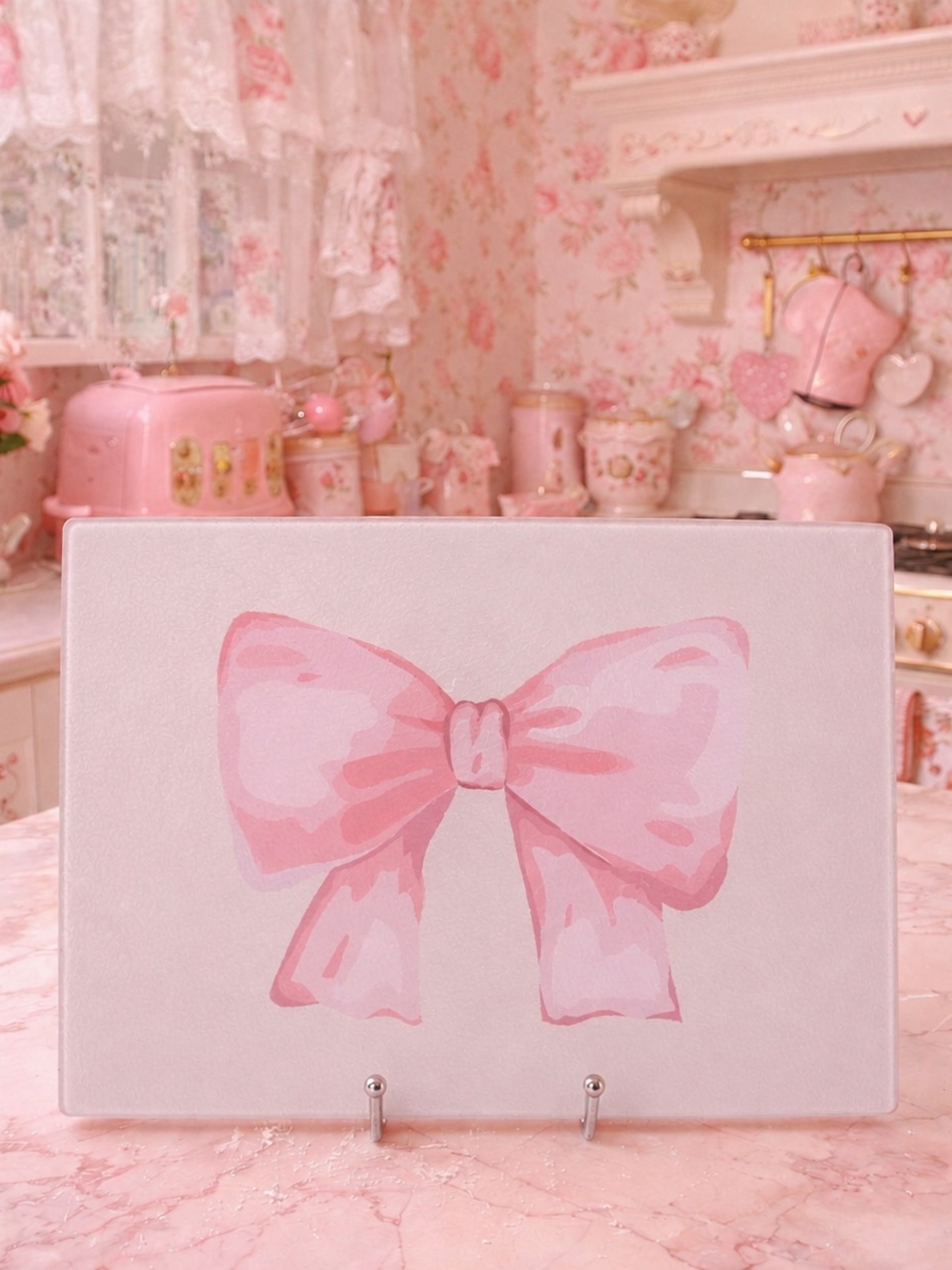 Pink Bow Glass Cutting Board Serving Tray Vanity Tray Love Shack Fancy Inspired
